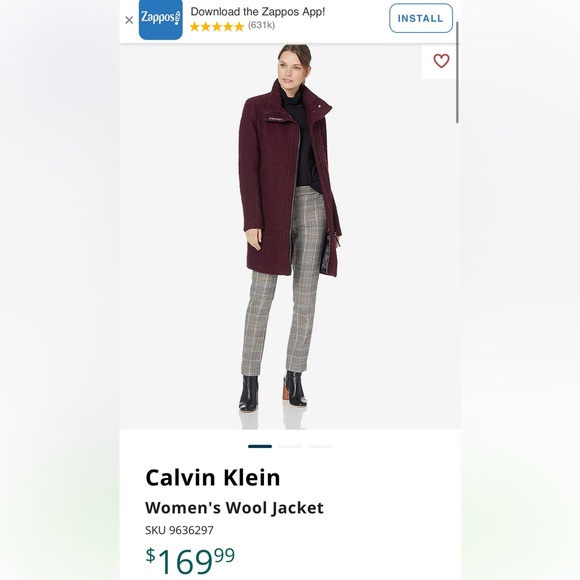 Calvin Klein Wool Jacket/Coat Size Small Maroon EUC - Picture 2 of 7